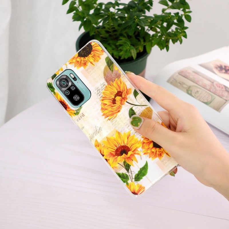 Hoesje voor Xiaomi Redmi Note 10 4G / Note 10S Vintage Zonnebloem Fluorescerend