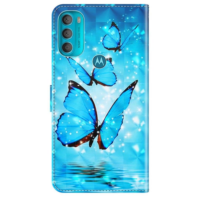 Folio-hoesje voor Motorola Moto G71 5G Sprankelende Blauwe Vlinders