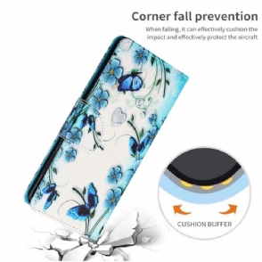 Case voor Samsung Galaxy A22 5G Bescherming Blauwe Bloemen En Vlinders