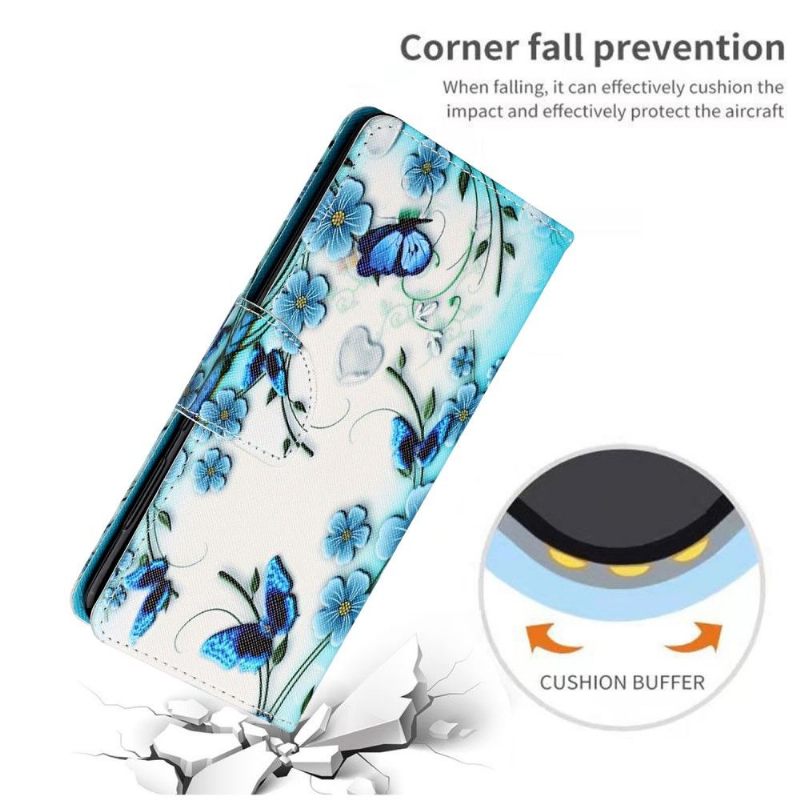 Case voor Samsung Galaxy A22 5G Bescherming Blauwe Bloemen En Vlinders