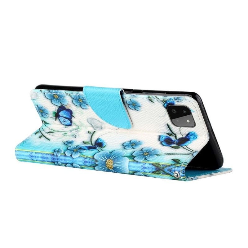 Case voor Samsung Galaxy A22 5G Bescherming Blauwe Bloemen En Vlinders