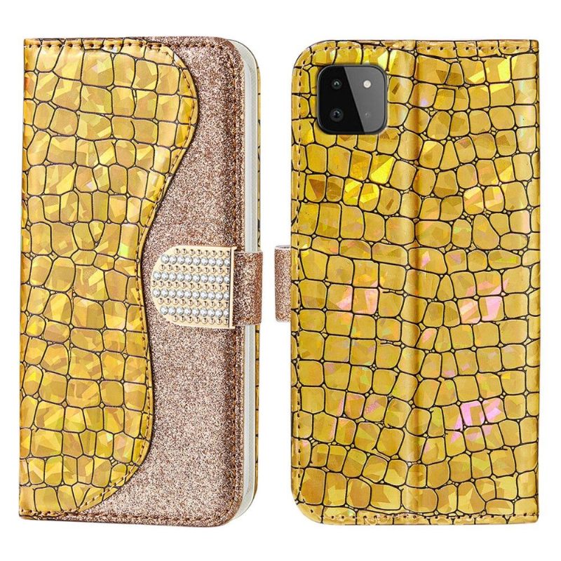 Folio-hoesje voor Samsung Galaxy A22 5G Luxe Croco Pailletten