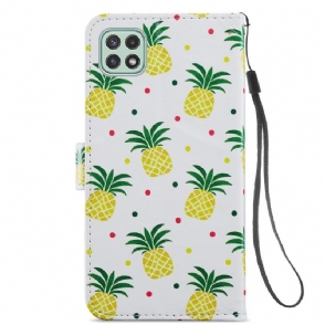 Leren Hoesje voor Samsung Galaxy A22 5G Ananas