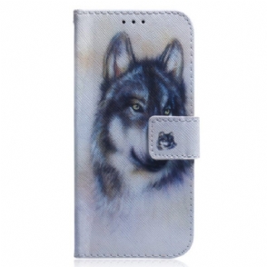 Folio-hoesje voor Xiaomi 13 Met Ketting Strappy Aquarel Wolf