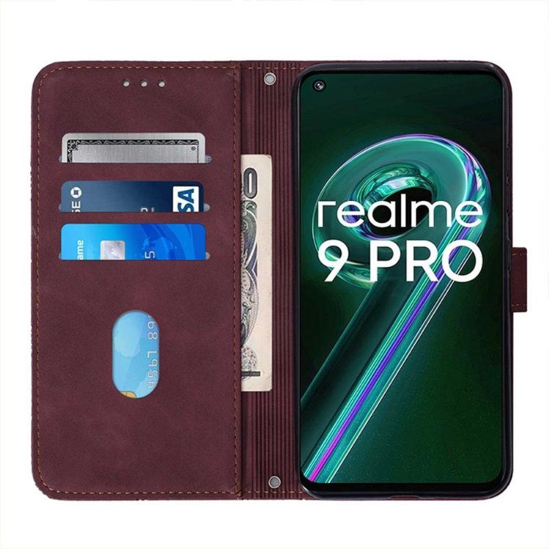 Folio-hoesje voor Realme 9 Pro Plus Geometrisch Ontwerp Leereffect