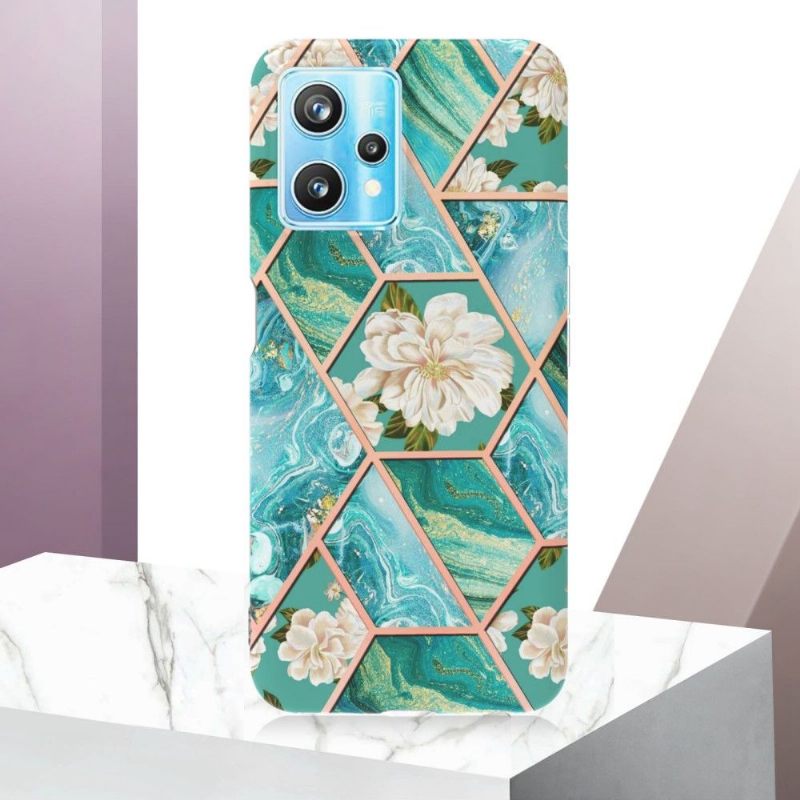 Hoesje voor Realme 9 Pro Plus Marmer En Witte Bloemen