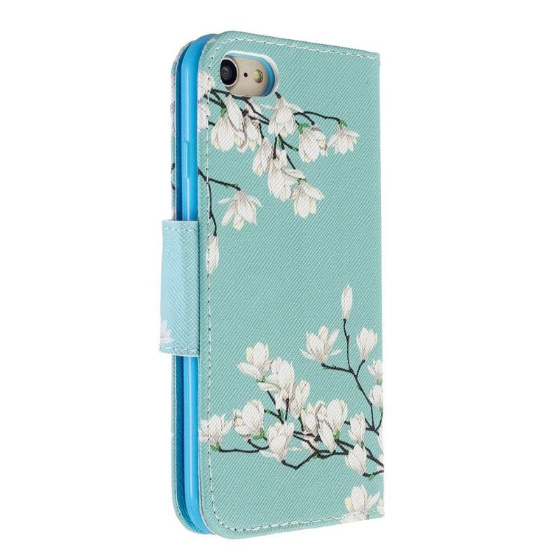 Flip Case voor iPhone SE 2022 Witte Bloemen