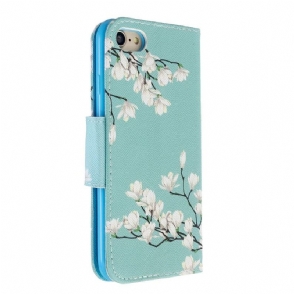 Flip Case voor iPhone SE 2022 Witte Bloemen