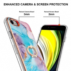 Hoesje voor iPhone SE 2022 Anti-fall Blauw Gekleurd Marmer Met Ring