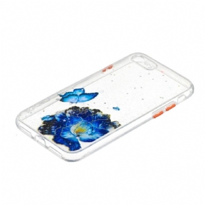 Hoesje voor iPhone SE 2022 Anti-fall Blauwe Bloemen En Vlinders