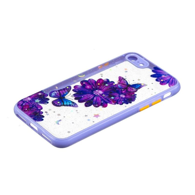 Hoesje voor iPhone SE 2022 Anti-fall Paarse Bloemen En Vlinders