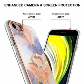 Hoesje voor iPhone SE 2022 Gekleurd Marmer Met Ring