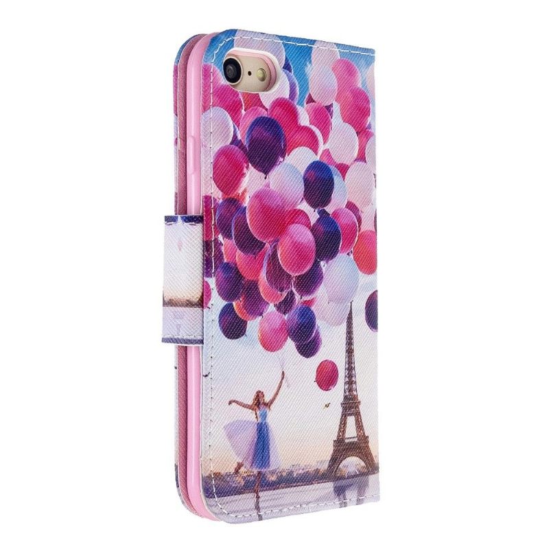 Leren Hoesje voor iPhone SE 2022 Eiffeltoren Ballonmeisje