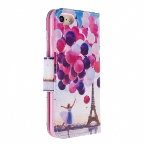 Leren Hoesje voor iPhone SE 2022 Eiffeltoren Ballonmeisje