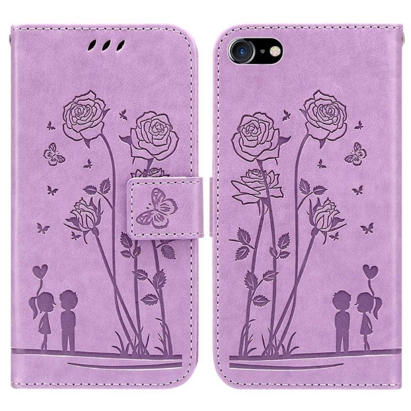 Leren Hoesje voor iPhone SE 2022 Illustratie Paar En Paardebloemen