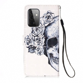 Folio-hoesje voor Samsung Galaxy A72 4G / A72 5G Anti-fall Bloemenschedel