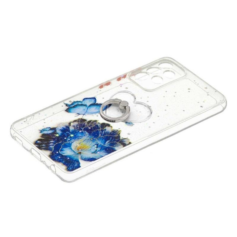 Hoesje voor Samsung Galaxy A72 4G / A72 5G Blauwe Bloemen En Vlinders Met Ring