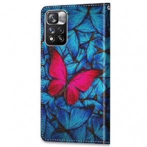 Flip Case voor Xiaomi Redmi Note 11 Pro Plus 5G Blauwe En Roze Vlinders