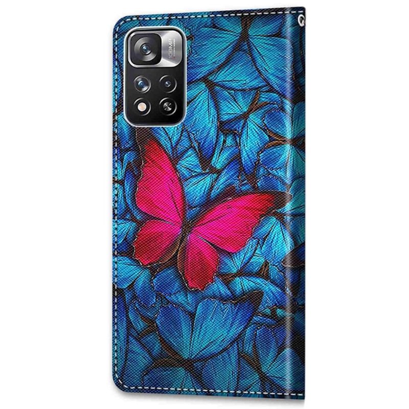 Flip Case voor Xiaomi Redmi Note 11 Pro Plus 5G Blauwe En Roze Vlinders