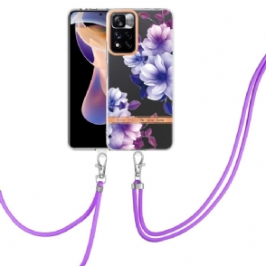 Hoesje voor Xiaomi Redmi Note 11 Pro Plus 5G Anti-fall Met Koord Begonia Bloem