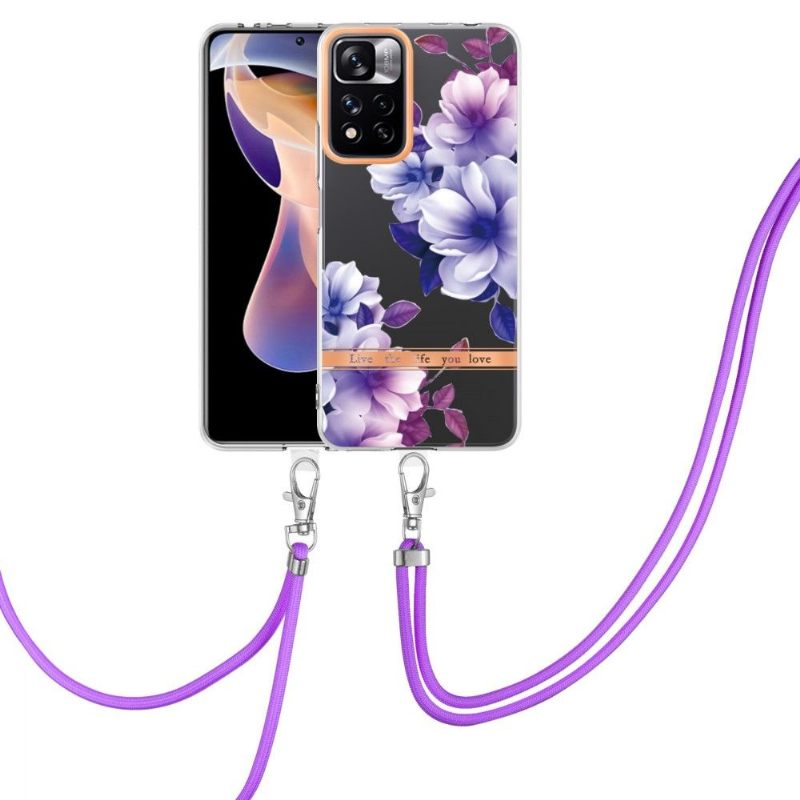 Hoesje voor Xiaomi Redmi Note 11 Pro Plus 5G Anti-fall Met Koord Begonia Bloem