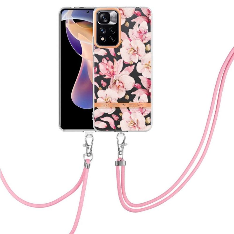 Hoesje voor Xiaomi Redmi Note 11 Pro Plus 5G Met Koord Gardenia Roze Bloem