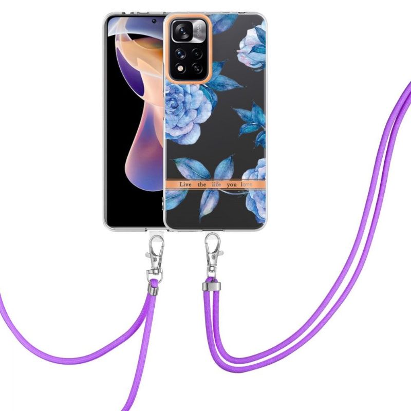 Hoesje voor Xiaomi Redmi Note 11 Pro Plus 5G Met Koord Pioenblauw