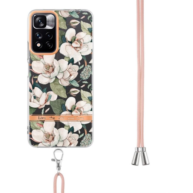 Hoesje voor Xiaomi Redmi Note 11 Pro Plus 5G Met Koord Witte Bloem Gardenia