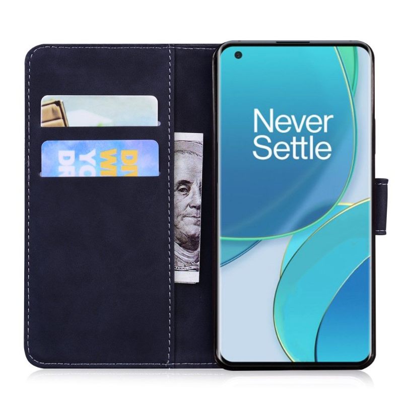 Folio-hoesje voor OnePlus 9 Pro Portemonnee Mat Leereffect Stiksels