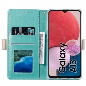 Folio-hoesje voor Samsung Galaxy A13 4G Leereffect Bloemenkant