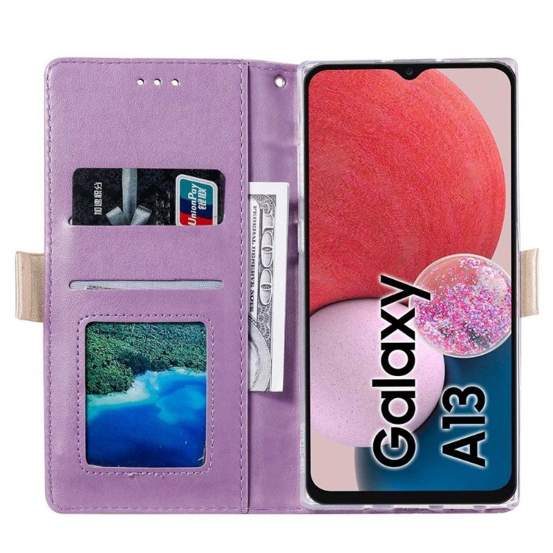 Folio-hoesje voor Samsung Galaxy A13 4G Leereffect Bloemenkant