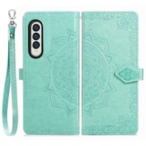 Leren Hoesje voor Samsung Galaxy Z Fold 4 Met Ketting Middeleeuwse Strappy Mandala