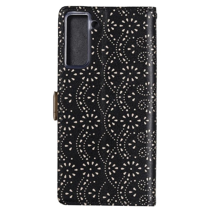 Folio-hoesje voor Samsung Galaxy S21 5G Leereffect Bloemenkant