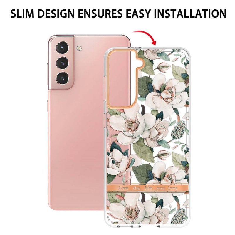 Hoesje voor Samsung Galaxy S21 5G Anti-fall Witte Bloem Gardenia