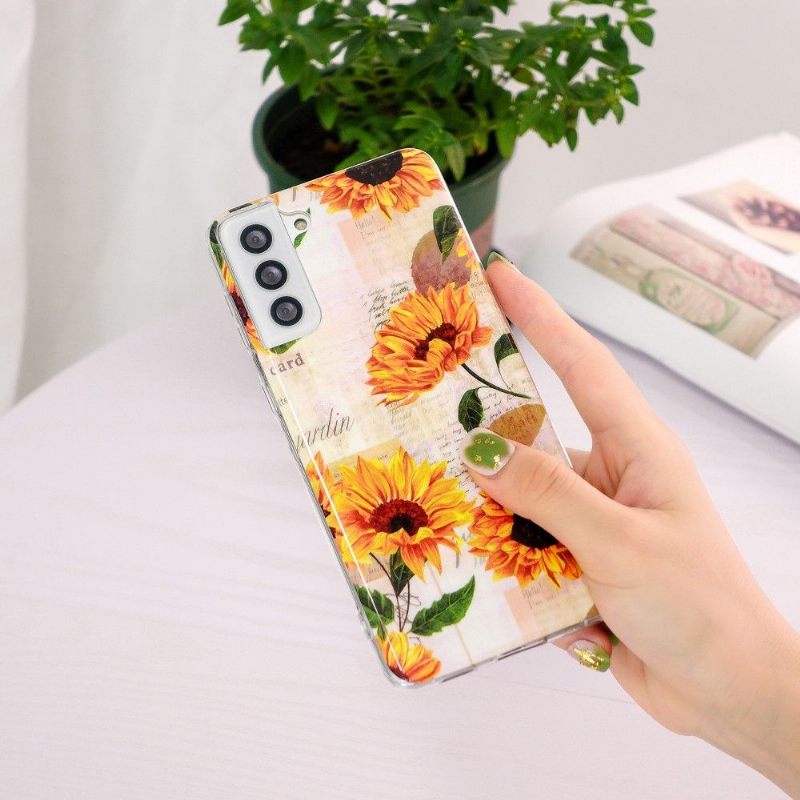 Hoesje voor Samsung Galaxy S21 5G Vintage Zonnebloem Fluorescerend