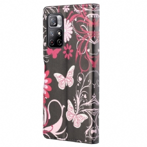 Flip Case voor Poco M4 Pro 5G Vlinders En Bloemen