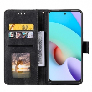 Leren Hoesje voor Poco M4 Pro 5G Met Ketting Folio-hoesje Tweekleurig Folio