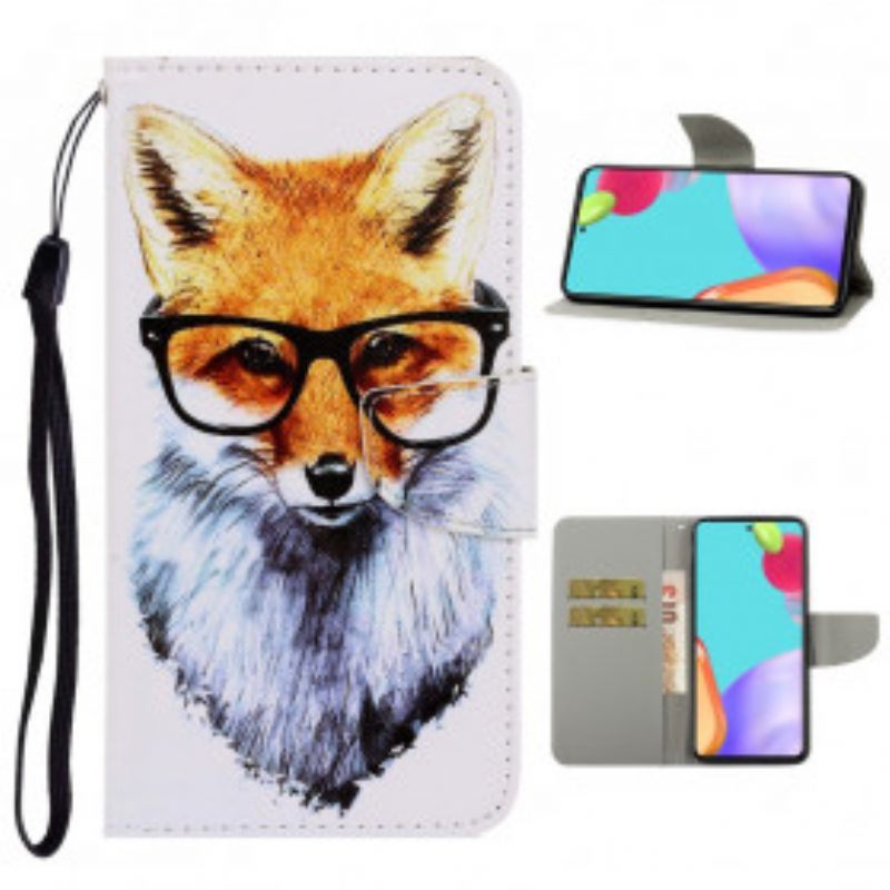 Flip Case voor Samsung Galaxy A52 4G / A52 5G / A52s 5G Met Ketting Brainy Fox Met Riem