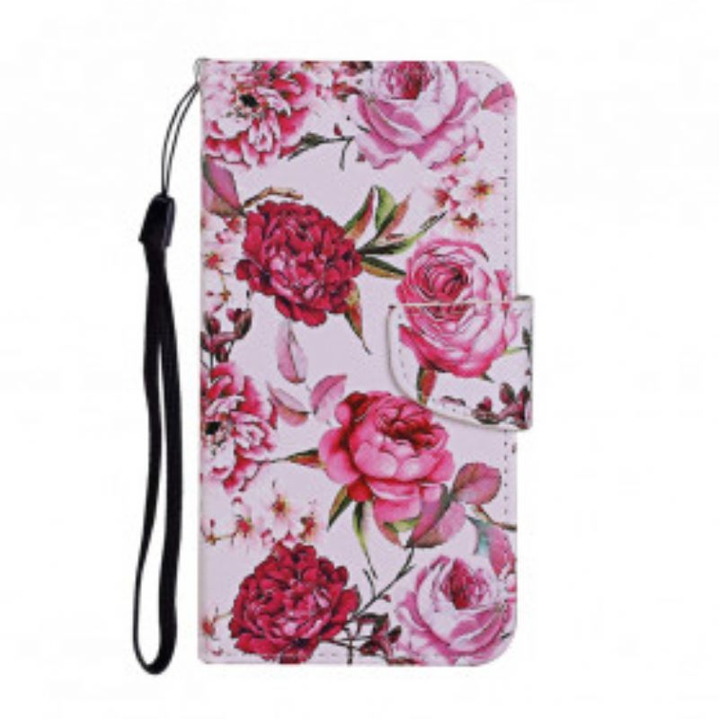 Folio-hoesje voor Samsung Galaxy A52 4G / A52 5G / A52s 5G Meesterlijke Bloemen Met Riem