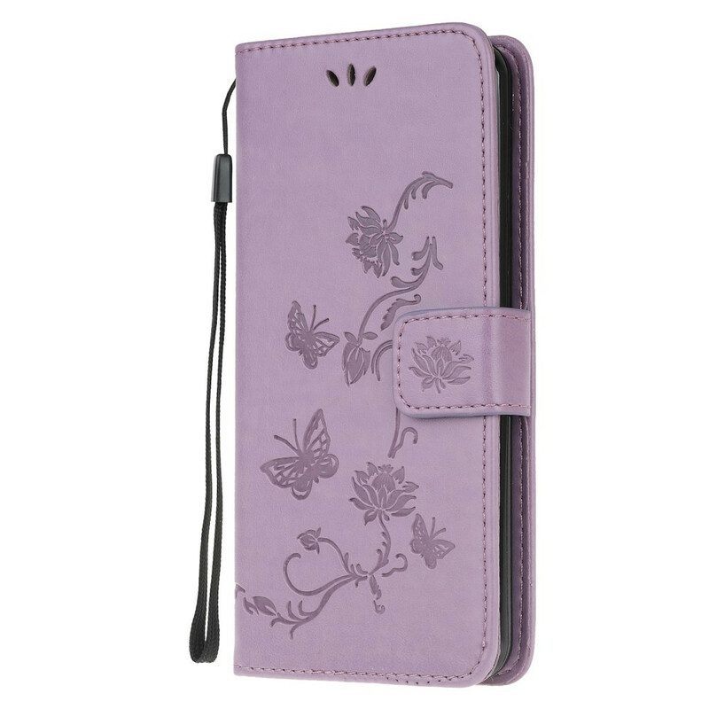 Folio-hoesje voor Samsung Galaxy A52 4G / A52 5G / A52s 5G Met Ketting String Vlinders En Bloemen