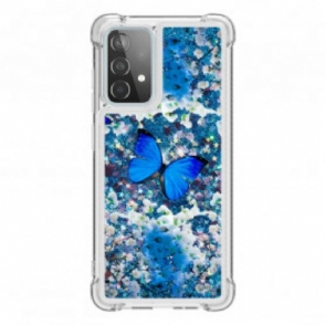 Hoesje voor Samsung Galaxy A52 4G / A52 5G / A52s 5G Glitter Blauwe Vlinders