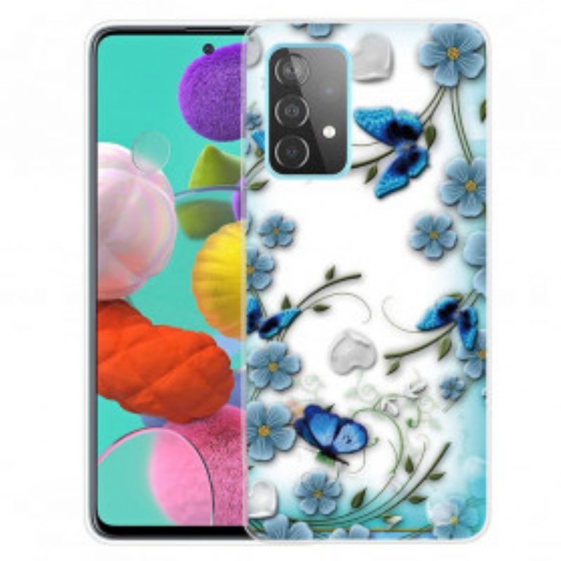 Hoesje voor Samsung Galaxy A52 4G / A52 5G / A52s 5G Retro Vlinders En Bloemen