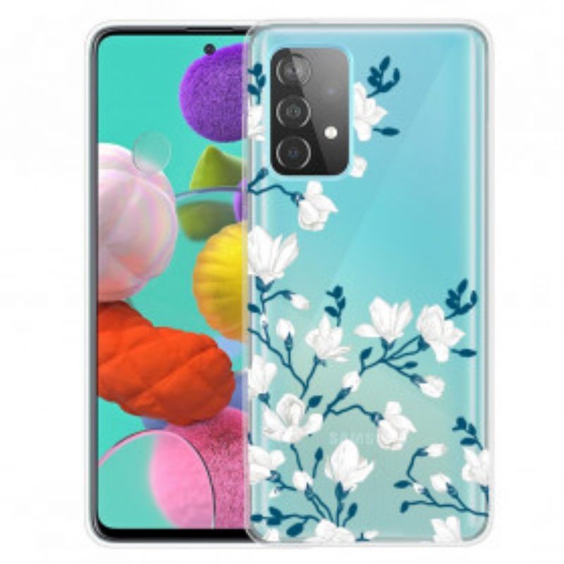 Hoesje voor Samsung Galaxy A52 4G / A52 5G / A52s 5G Witte Bloemen