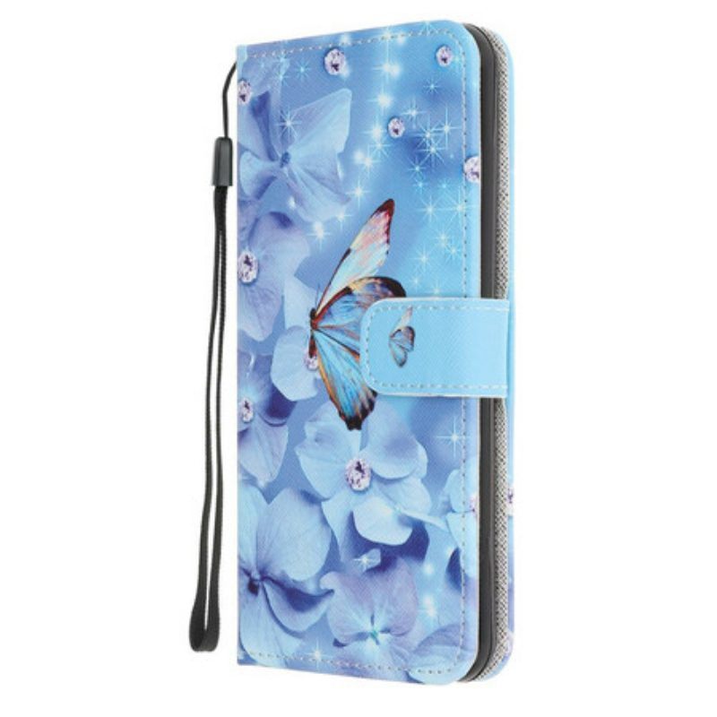 Leren Hoesje voor Samsung Galaxy A52 4G / A52 5G / A52s 5G Met Ketting Strappy Diamanten Vlinders