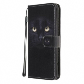 Leren Hoesje voor Samsung Galaxy A52 4G / A52 5G / A52s 5G Met Ketting Strappy Zwarte Kattenogen