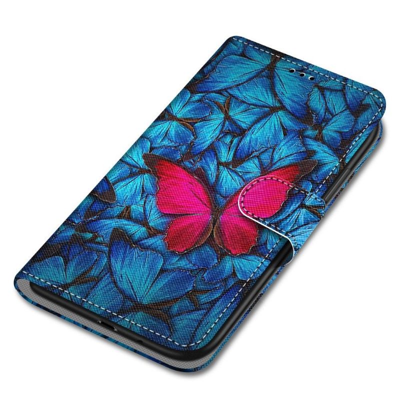 Flip Case voor Xiaomi Redmi 10 Blauwe En Roze Vlinders
