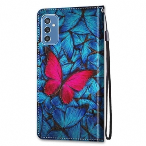 Flip Case voor Samsung Galaxy M52 5G Blauwe En Roze Vlinders