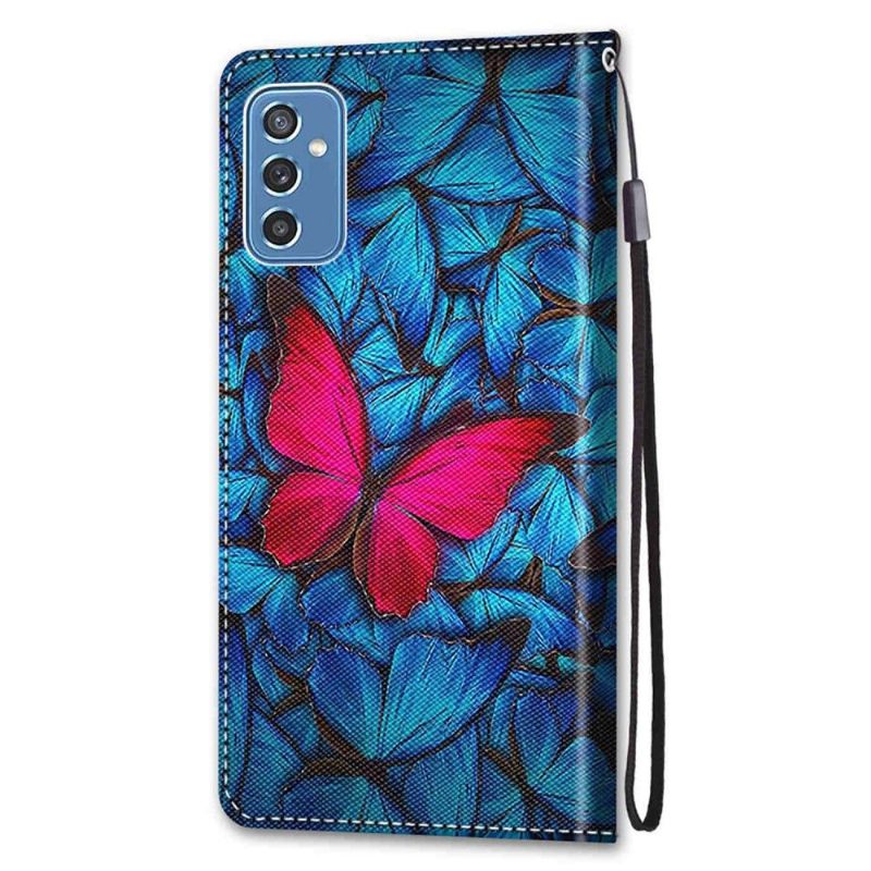 Flip Case voor Samsung Galaxy M52 5G Blauwe En Roze Vlinders