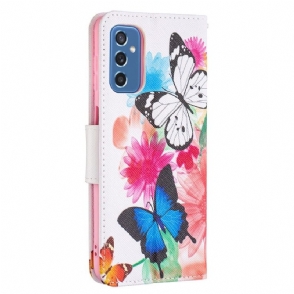 Folio-hoesje voor Samsung Galaxy M52 5G Vlinders En Kleurrijke Bloemen