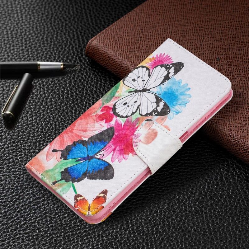 Folio-hoesje voor Samsung Galaxy M52 5G Vlinders En Kleurrijke Bloemen